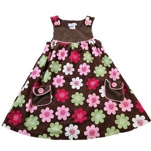 Bonnie Jean Girls Floral Corduroy Jumper Dress Pockets‎ 100% Cotton Size 6